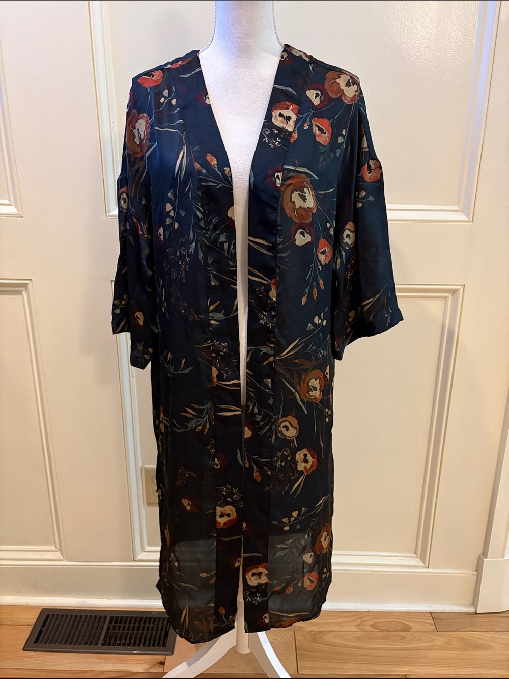 DR2 Navy Floral Sheer Kimono Cover-Up